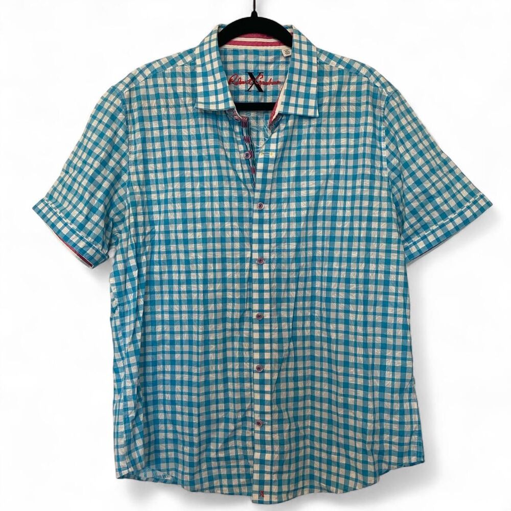 Robert Graham Blue and white plaid short sleeve button up shirt